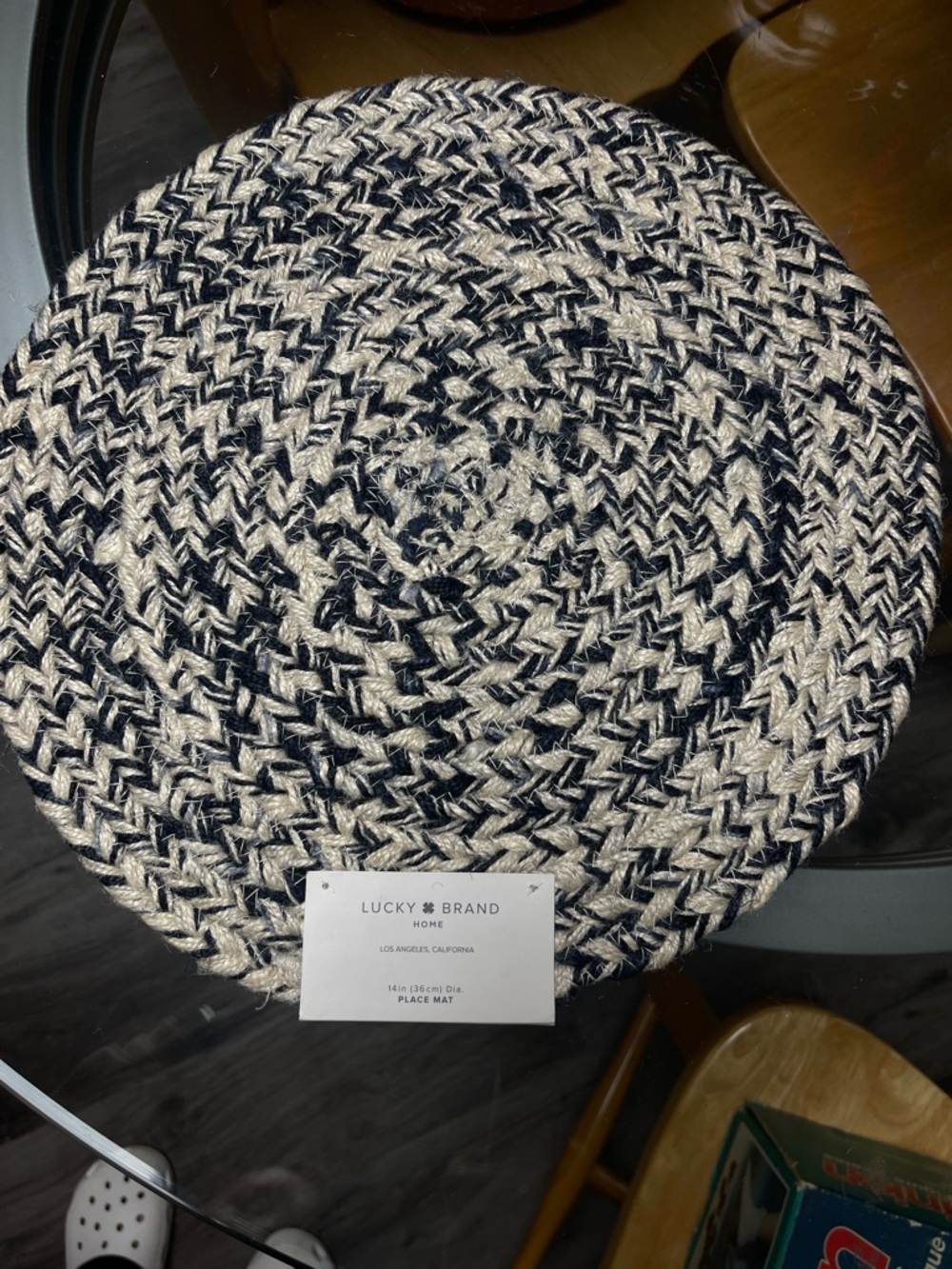 NEW Lucky Brand Braided Round Placemat in Navy and Natural